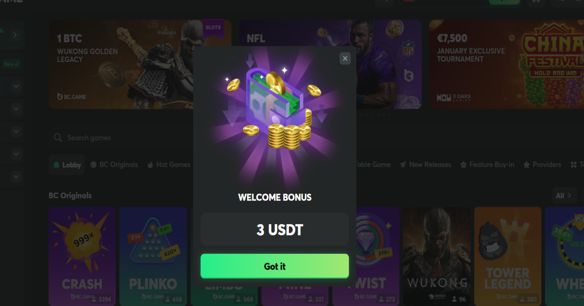 BC Game Kasino keine Einzahlung